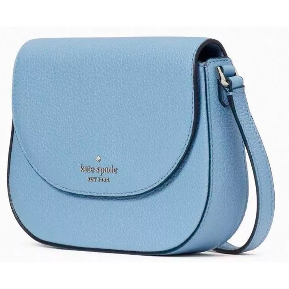 S Kate Spade Leila Mini Flap Crossbody Blue Leather WLR00396 NWT Morning Sky - Picture 2 of 7